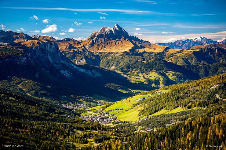 Beautiful view of Canazei from Passo Sella, Dolomites, Italy