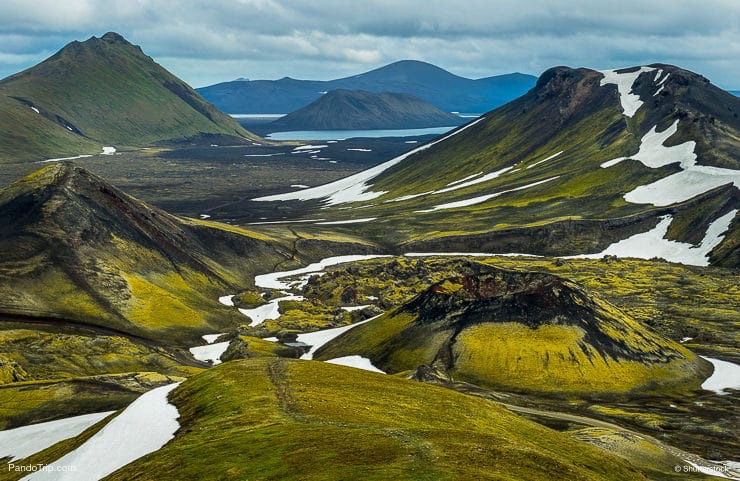 Great view of Highlands from mountain beside Lake Frostastadavatn near the famous Landmannalaugar