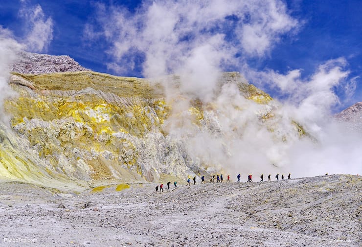 Group of people exploring Whakaari or White Island in New Zealand