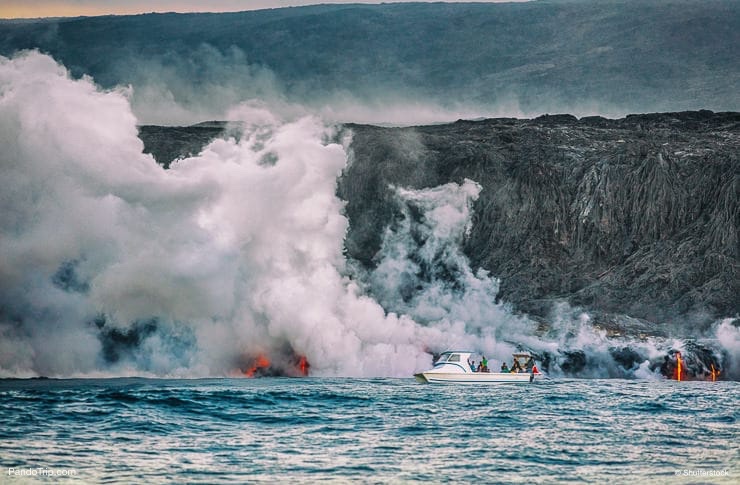 Kilauea volcano eruption boat tour in Hawaii Volcanoes National Park, Hawaii