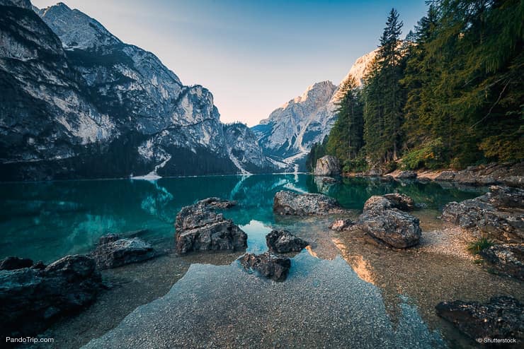 Lago di Braies or Pragser Wildsee, Dolomites mountains, Italy