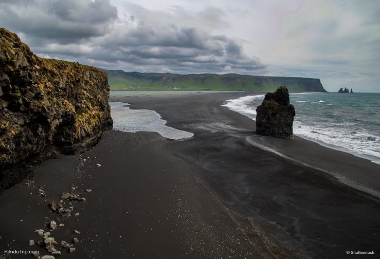 Reynisfjara Black Sand Beach seen from Dyrholaey near Vik, Iceland