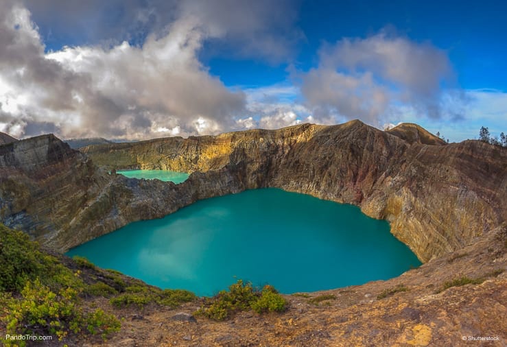 Steaming volcanic colourful lakes. Kelimutu Volcano, Flores Islands, Indonesia