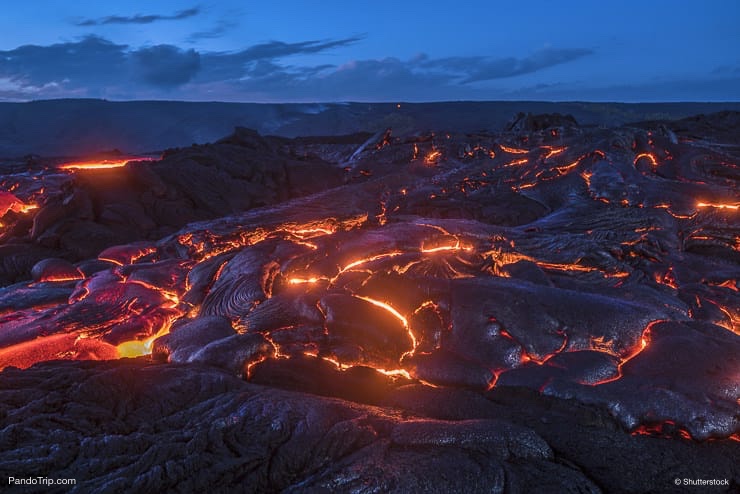 Surface flow lava oozes out during an eruption from Kilauea volcano in Hawaii