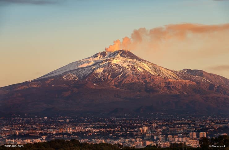 The mount Etna with smoke, Sicily, Italy