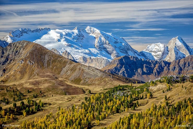 View of the Dolomites with the glacier of Marmolada, Italy