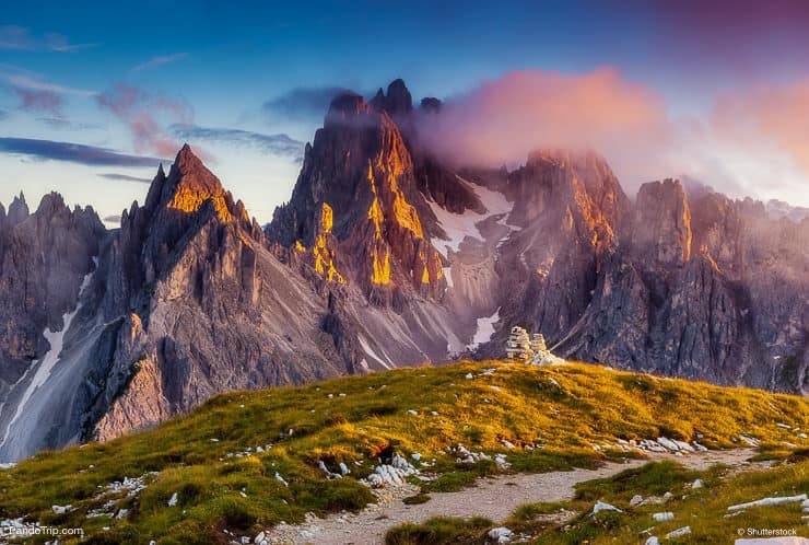 View of the top Cadini di Misurina range in National Park Tre Cime di Lavaredo, Dolomites, Italy