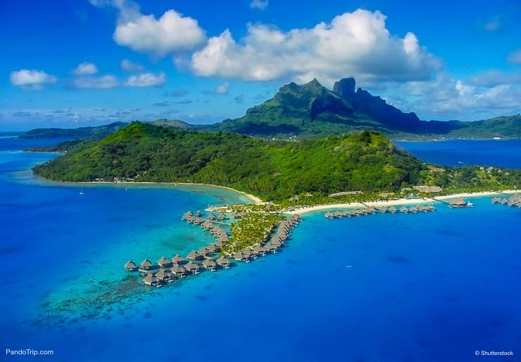 Aerial Drone View of Bora Bora, French Polynesia, Pacific ocean