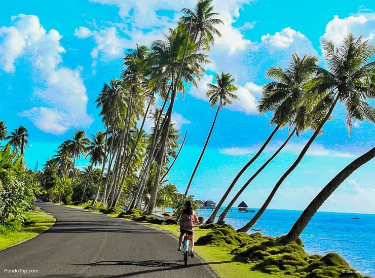 Cycling around Bora Bora, French Polynesia, Pacific ocean