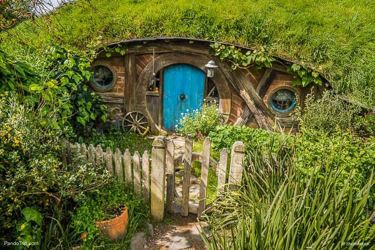 House with blue door at Hobbiton, New Zealand