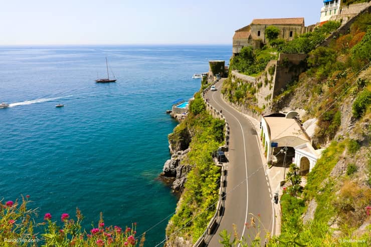 Street from Atrani to Amalfi on Amalfi Coast, Italy
