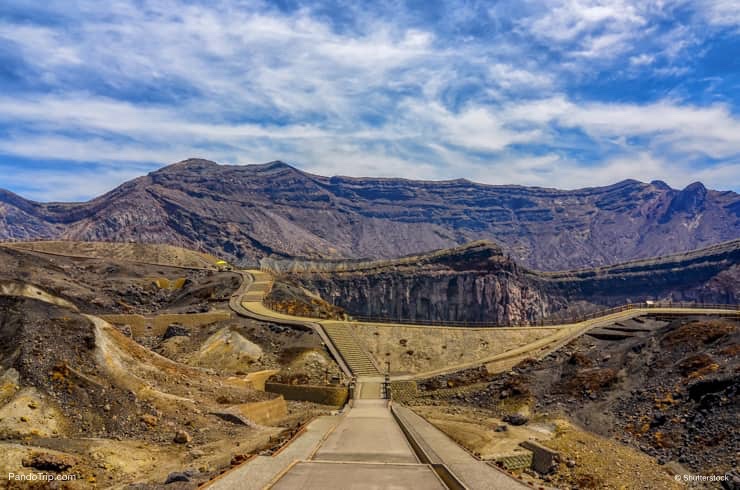 Area around the crater of Mount Aso in Japan