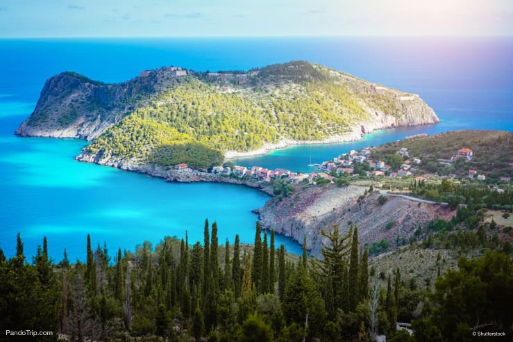 Aerial view of Assos village, Kefalonia island, Greece