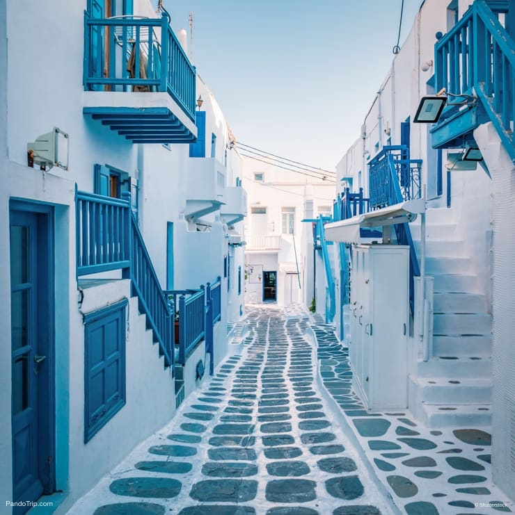 Beautiful street of Mykonos village, Greece