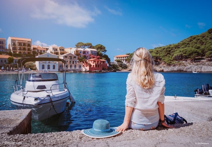 Enjoying view of Assos village, Kefalonia island, Greece