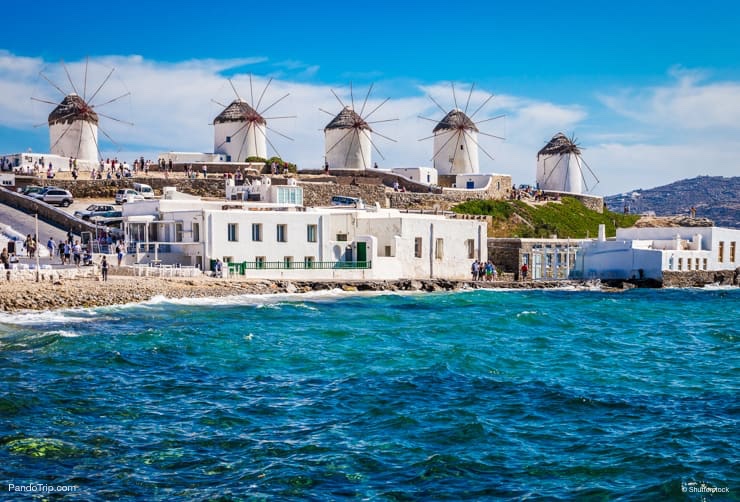 Iconic windmills of Mykonos, Greece