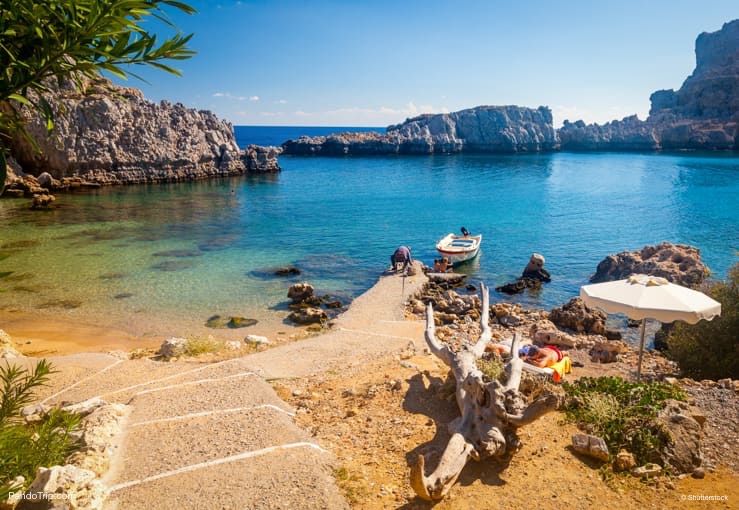 Path down to the beach St Pauls Bay. Lindos, Rhodes, Greece