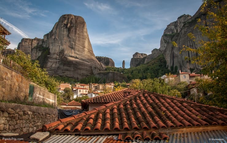 Picturesque mountain cityscape in Kastraki, Meteora, Greece