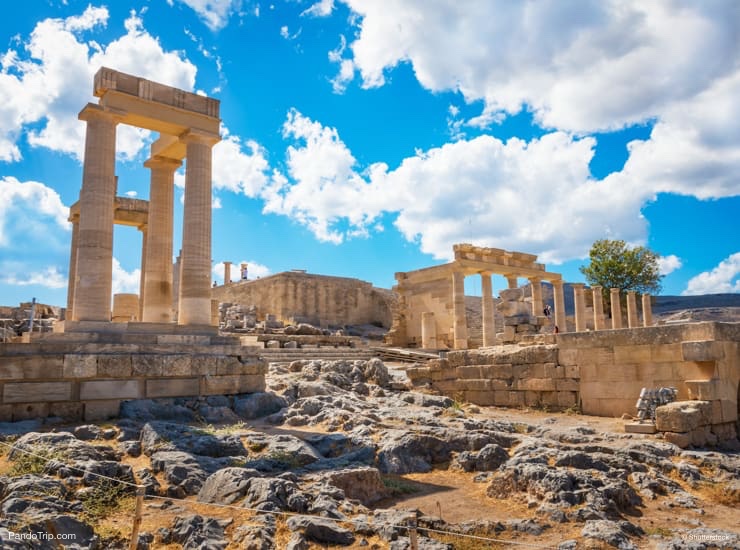 Stoa, portico and Propylaea on Acropolis of Lindos, Rhodes, Greece