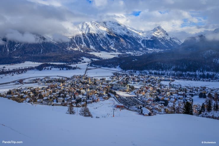 Aerial view of St Moritz in Switzerland during winter