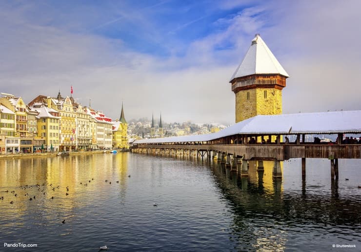 Chapel Bridge in Winter. The most famous landmark in Lucerne