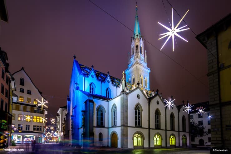 Night view of the St. Laurenzen Kirche in St. Gallen, Switzerland