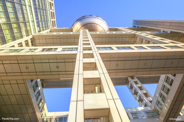 Prospective view of Fuji TV Building in Odaiba, Tokyo, Japan