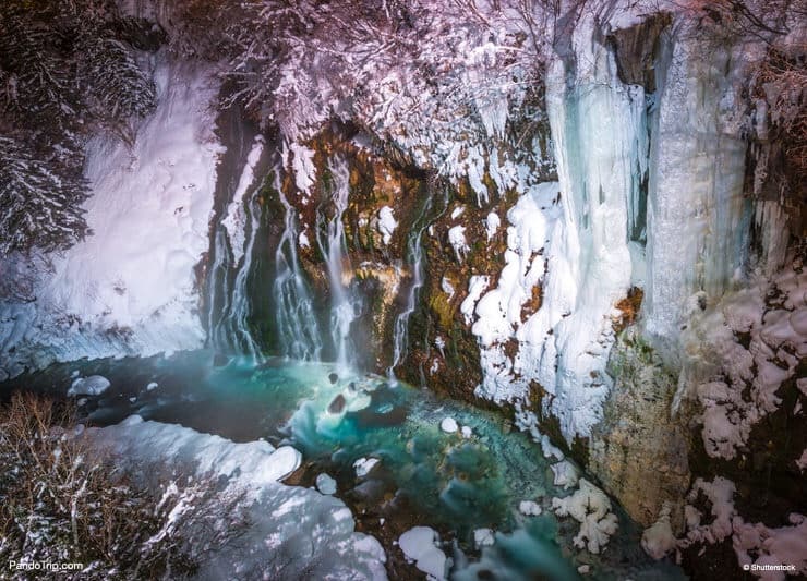 Shirahige Waterfalls during winter, Biei, Hokkaido, Japan