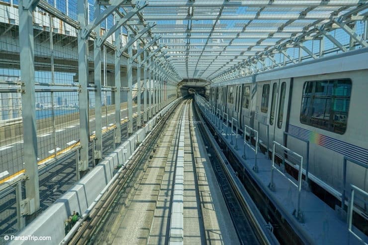 Tunnel rail road of Yurikamome line in Odaiba, Tokyo, Japan