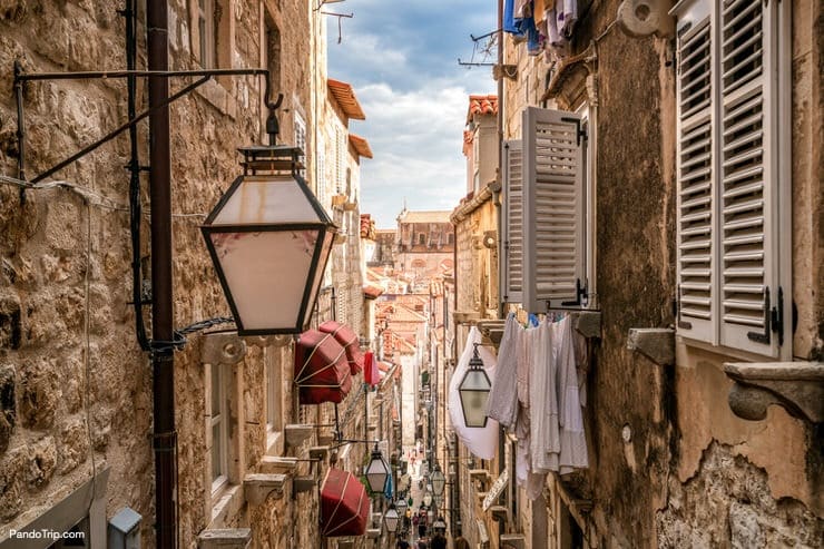 Narrow streets of Dubrovnik in Croatia