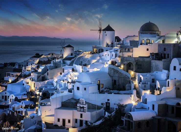 Oia village by night. Santorini, Greece