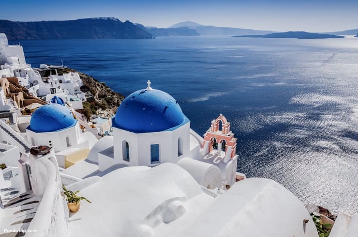 The view of Oia village and Santorini caldera