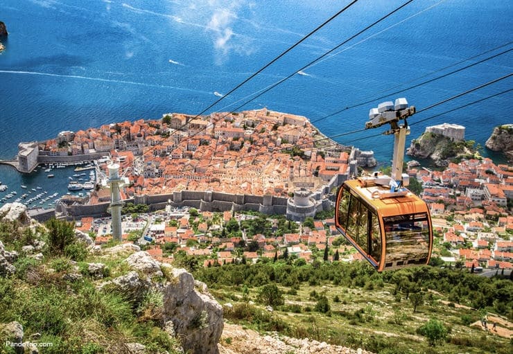 View of Dubrovnik with famous Cable Car on Mount Srd