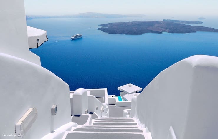 White stairs on Santorini Island, Greece