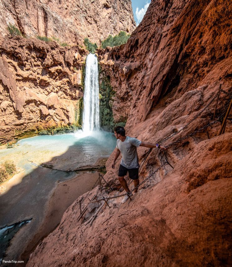 Climbing down to Mooney Falls