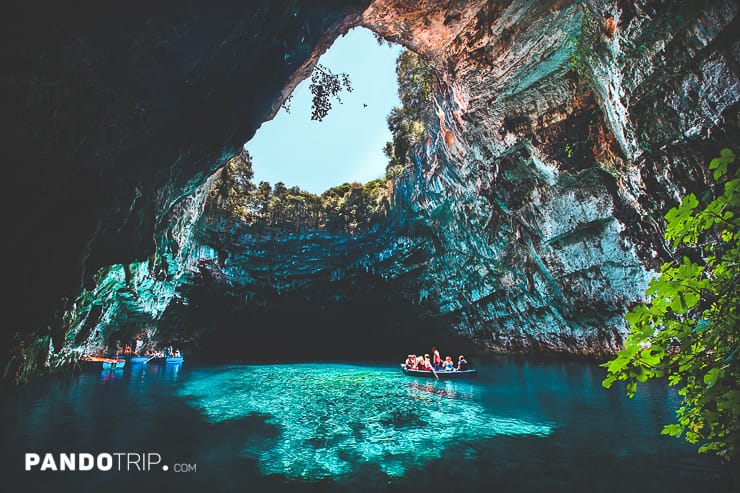 Boat on the the lake in Melissani Cave, Greece