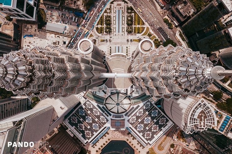 A top-down view of Petronas Twin Towers, Kuala Lumpur