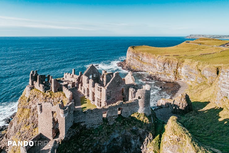 Aerial view of Dunluce Castle, Northern Ireland