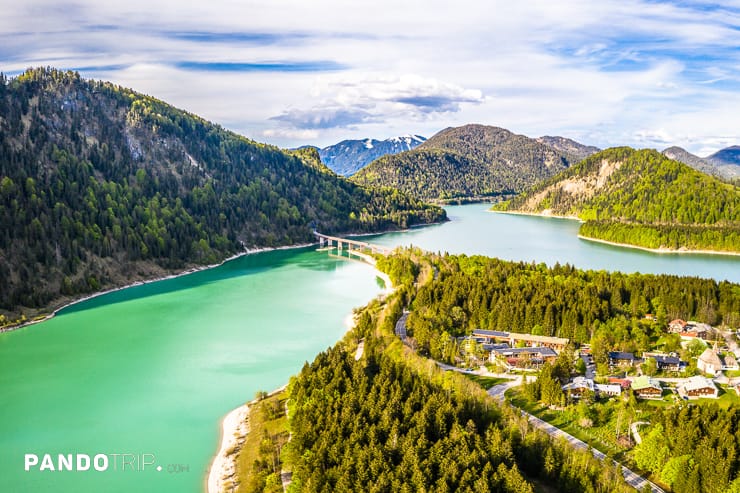 Aerial view of Sylvenstein Lake