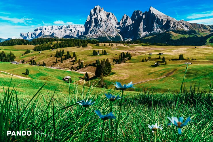 Seceda Mountains at the Dolomites, Trentino Alto Adige, Val di Funes Valley, Italy,