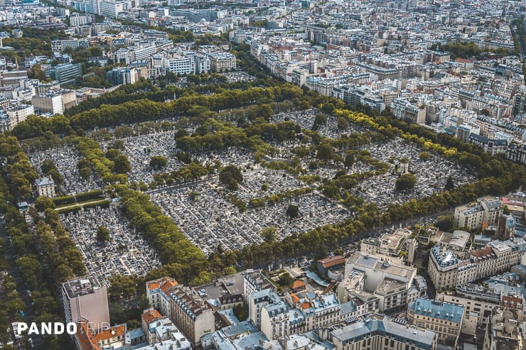 Aerial view of Pere Lachaise Cemetery in Paris, France
