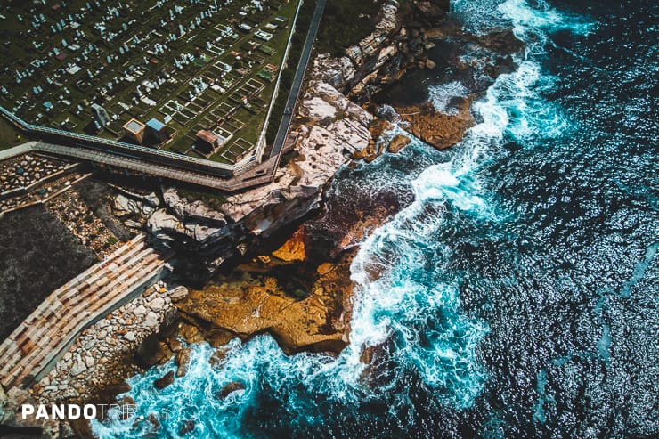 Aerial view of waverley Cemetery, Sydney, Australia