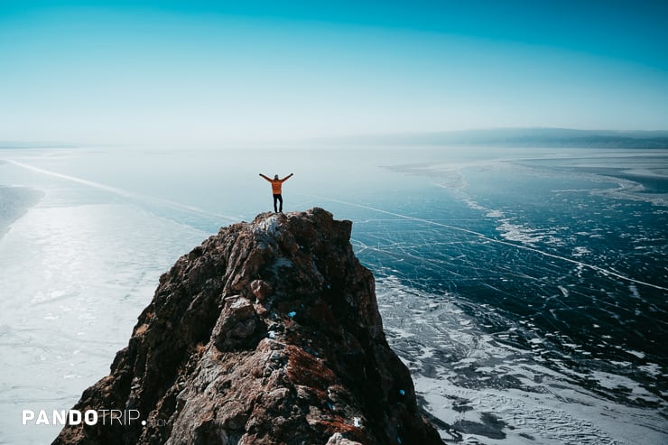 Aerial view of frozen Lake Baikal