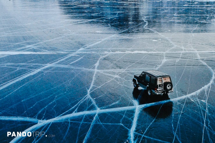 Car on Frozen Lake Baikal