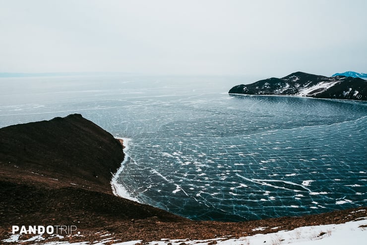 Drone view of frozen Lake Baikal