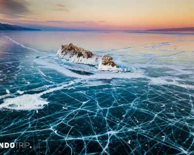 Frozen Lake Baikal in Siberia