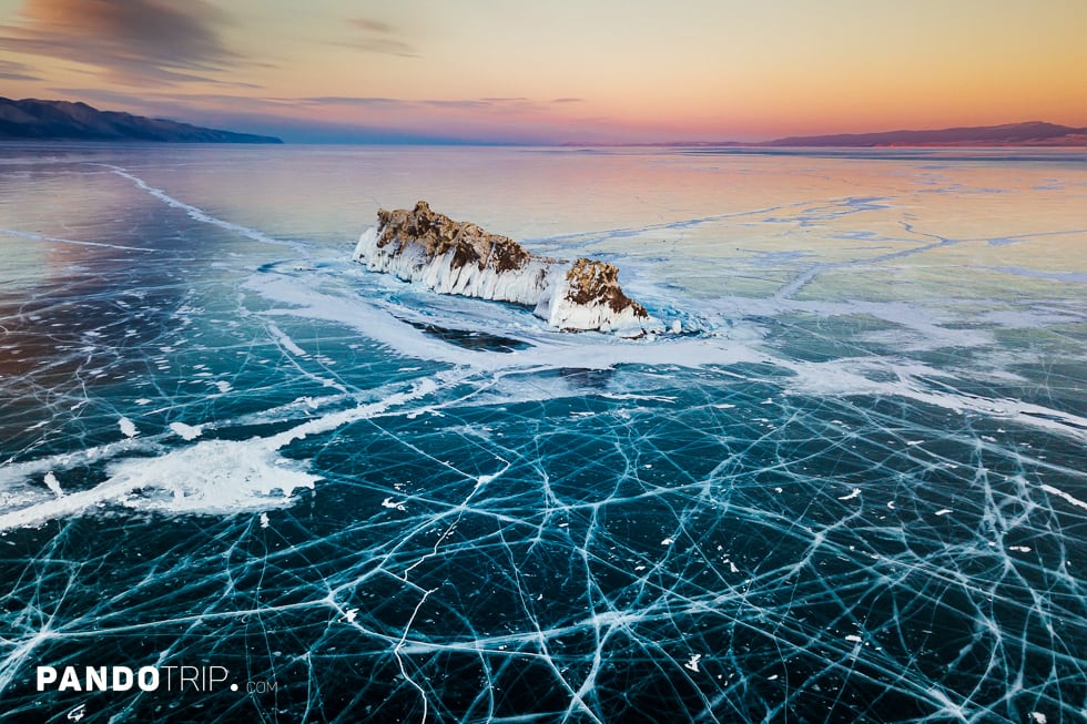 Frozen Lake Baikal in Siberia