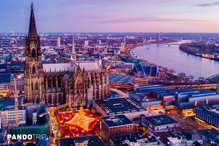 Aerial view of Cologne Cathedral Christmas Tree