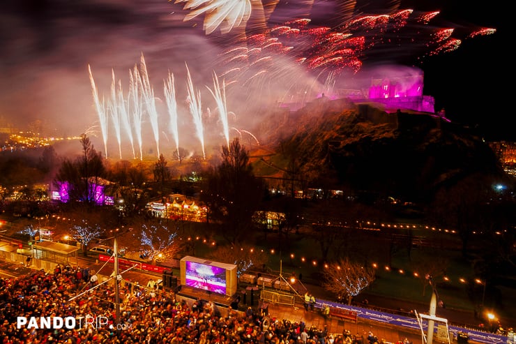 New Year's Fireworks from Edinburgh Castle viewed from the Princes Street