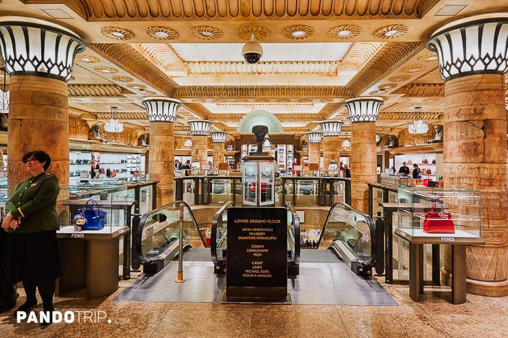 Egyptian-styled escalator at Harrods